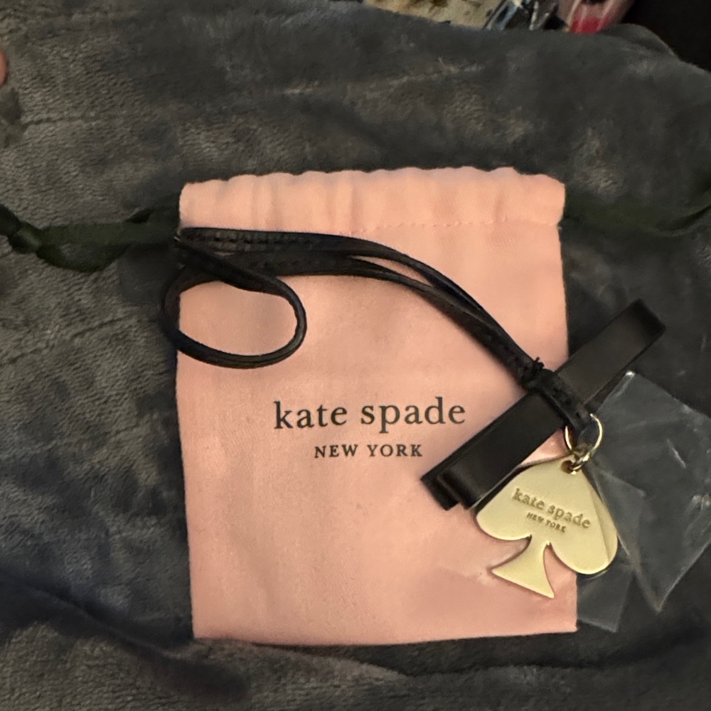 Kate Spade Black Leather Strap Bag Charm With Dust bag